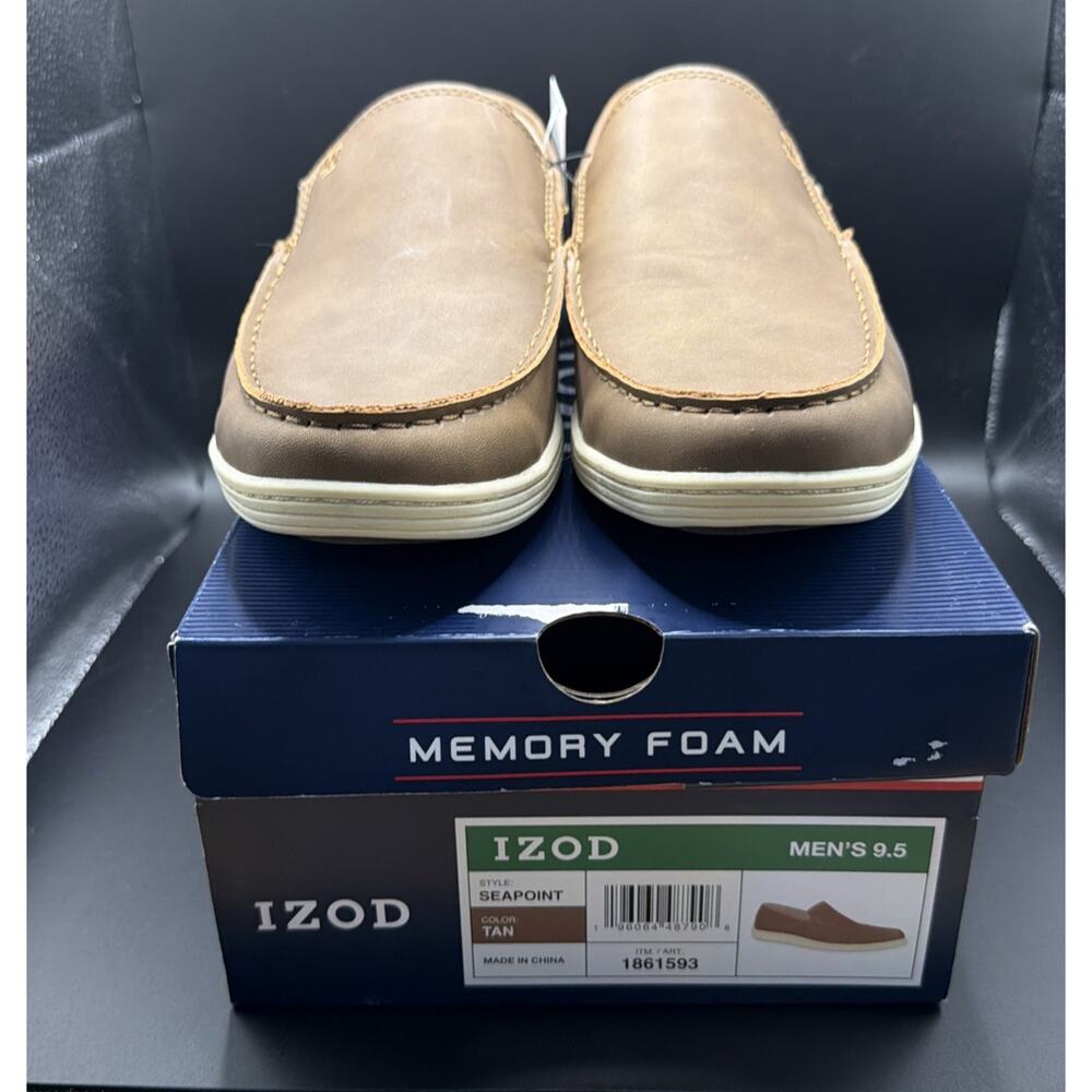 Men's US 9.5 IZOD Seapoint Tan Slip On Loafers With Memory Foam